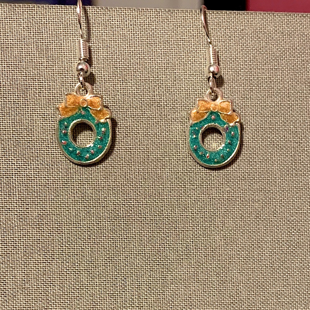 Handmade silver Christmas Wreath Earrings